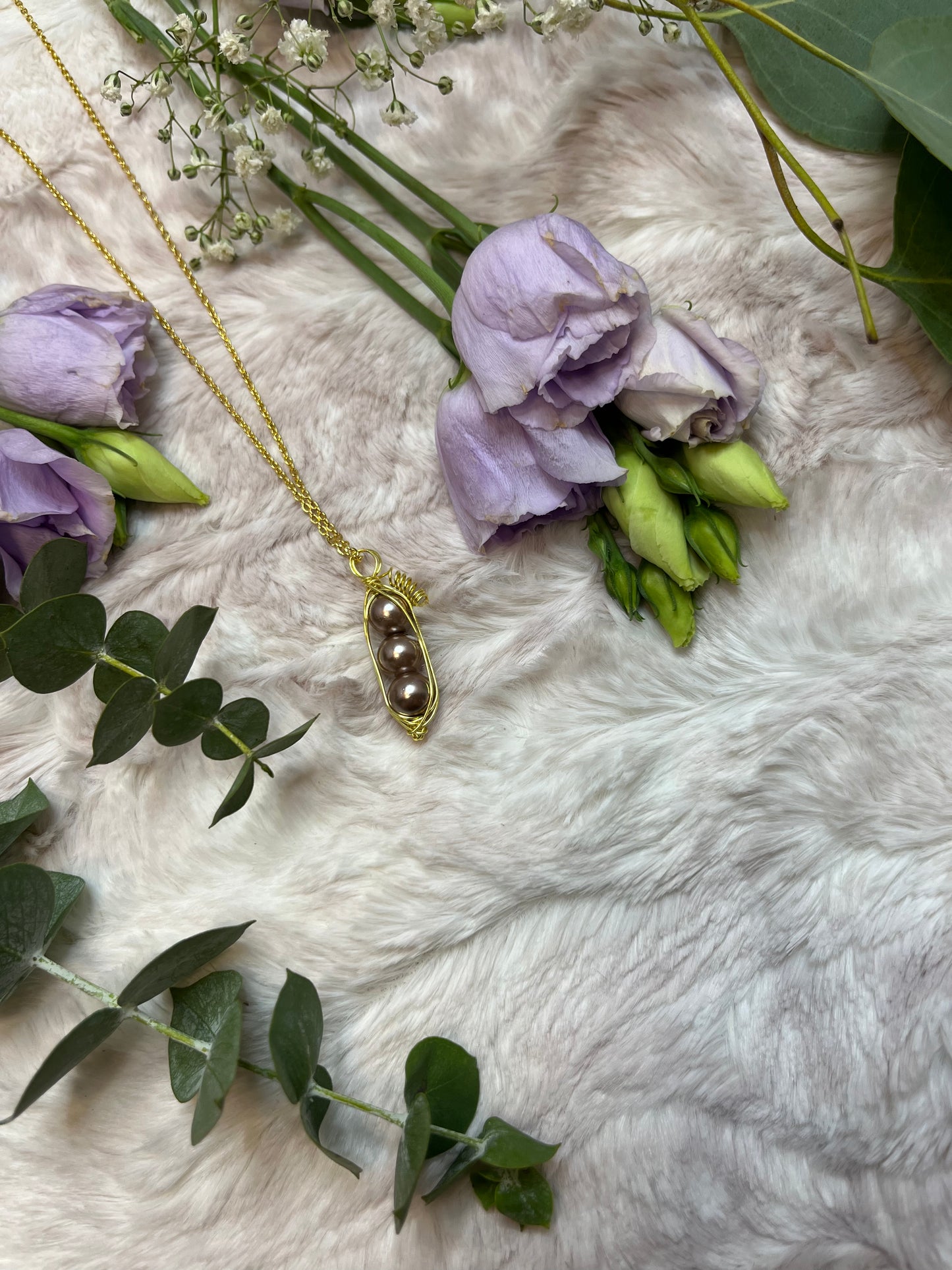 Peapod Necklace - Dusty Rose Glass Pearls