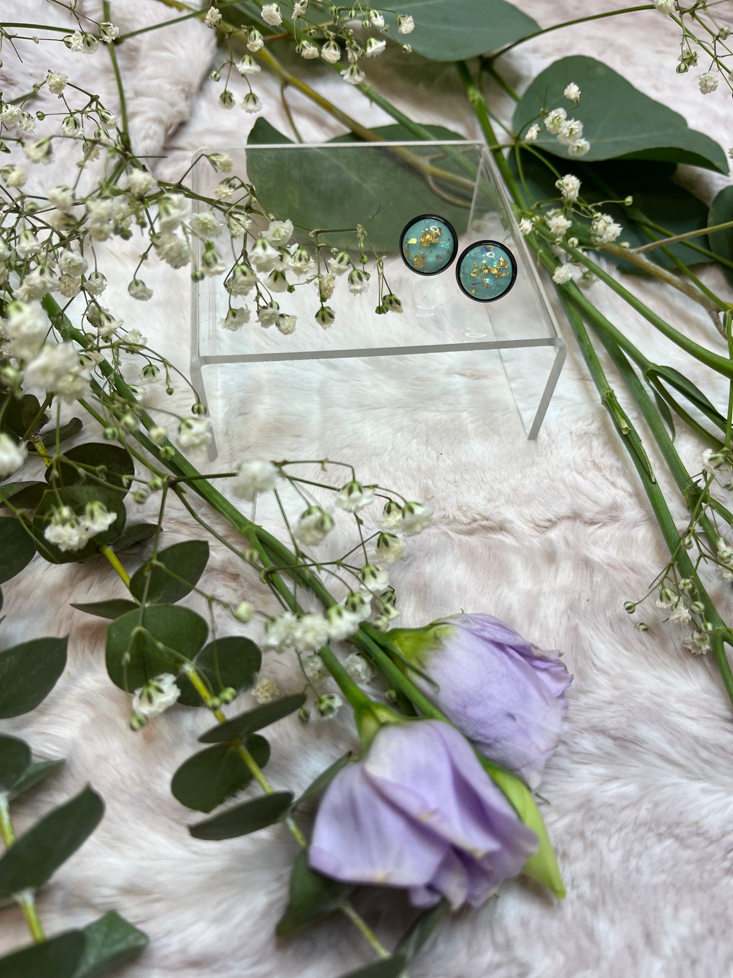 Teal with Gold Flakes Stud Earrings