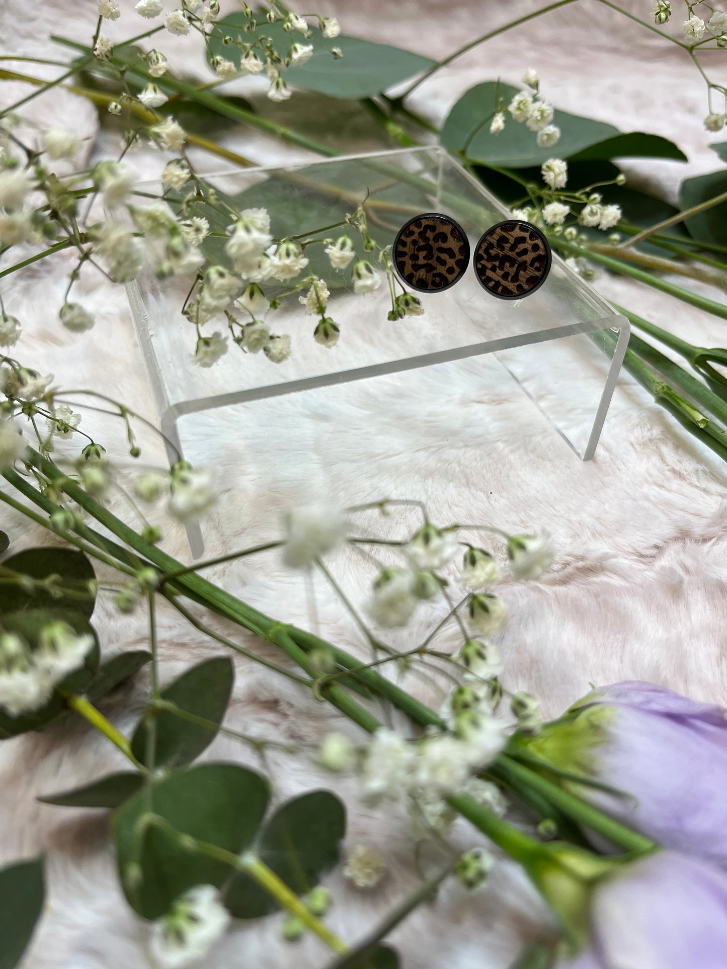 Wooden Leopard Stud Earrings