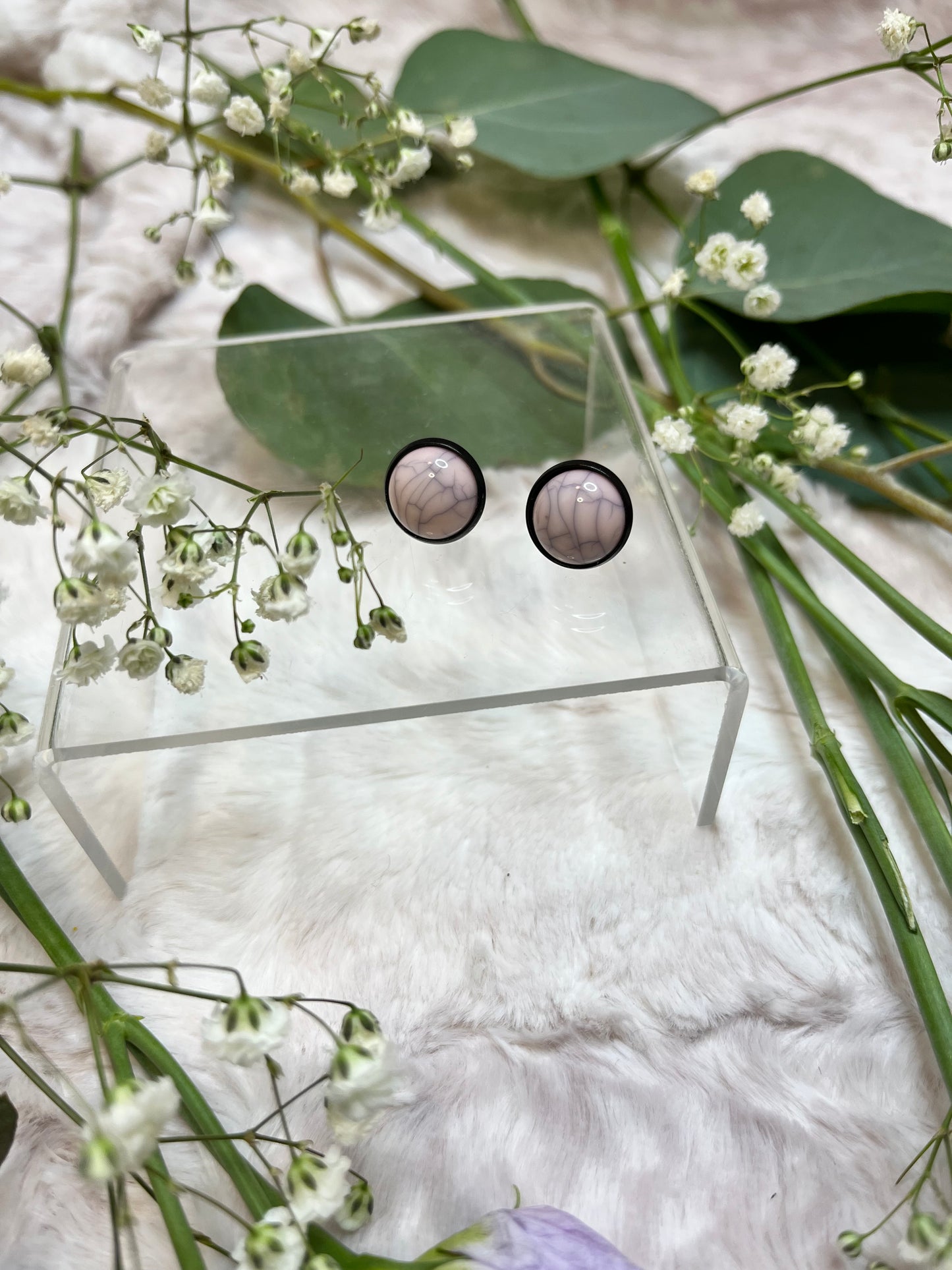 Pink Crackle Stud Earring