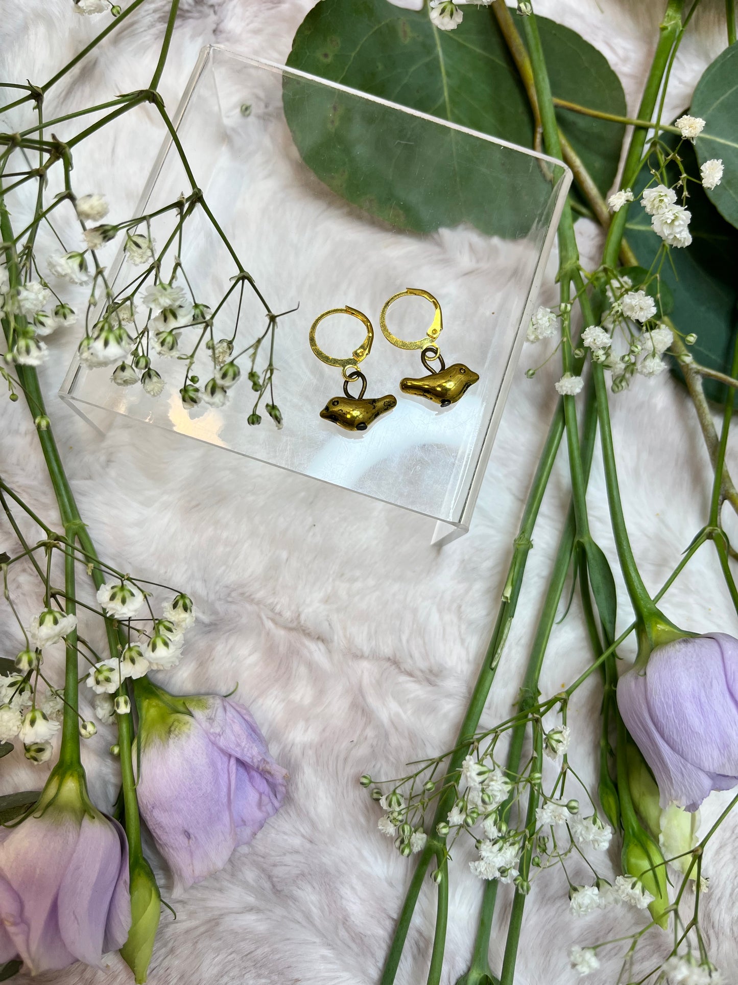 Gold Bird Dangle Earrings