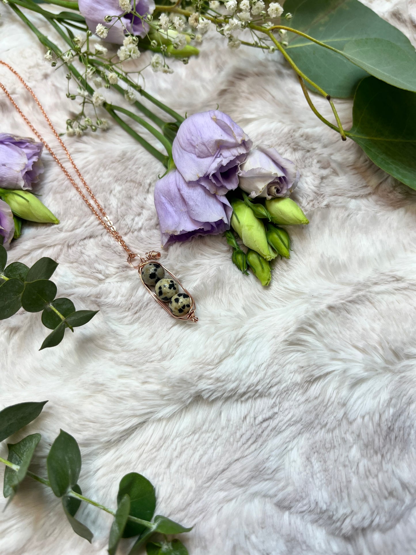 Peapod Necklace - Dalmatian Jasper Crystal