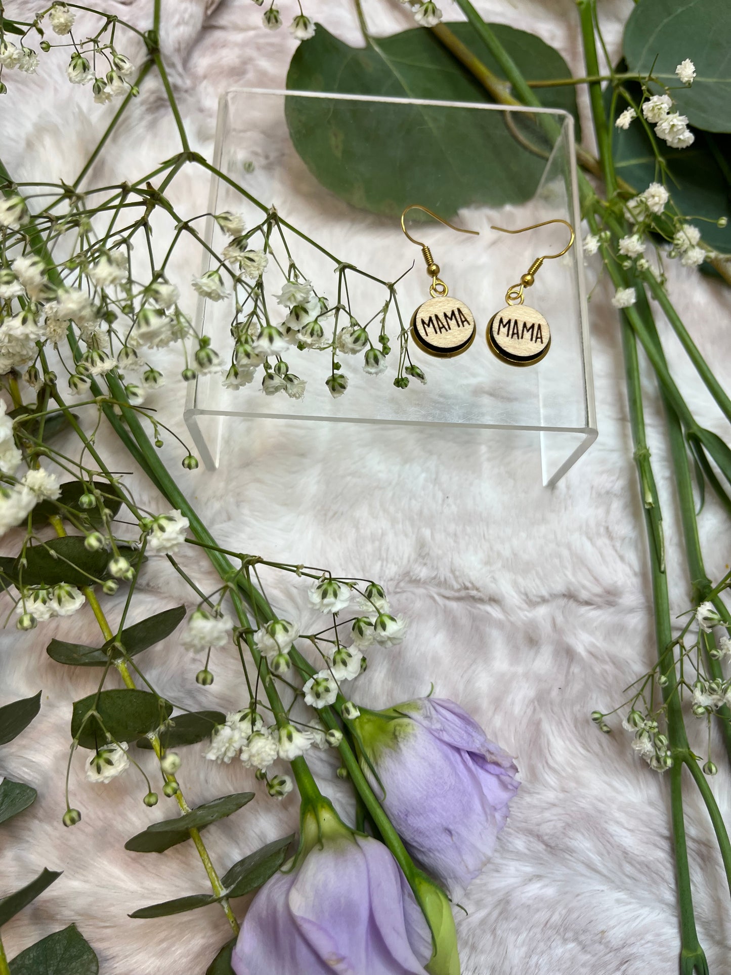 Wooden with Gold Dangle Earrings