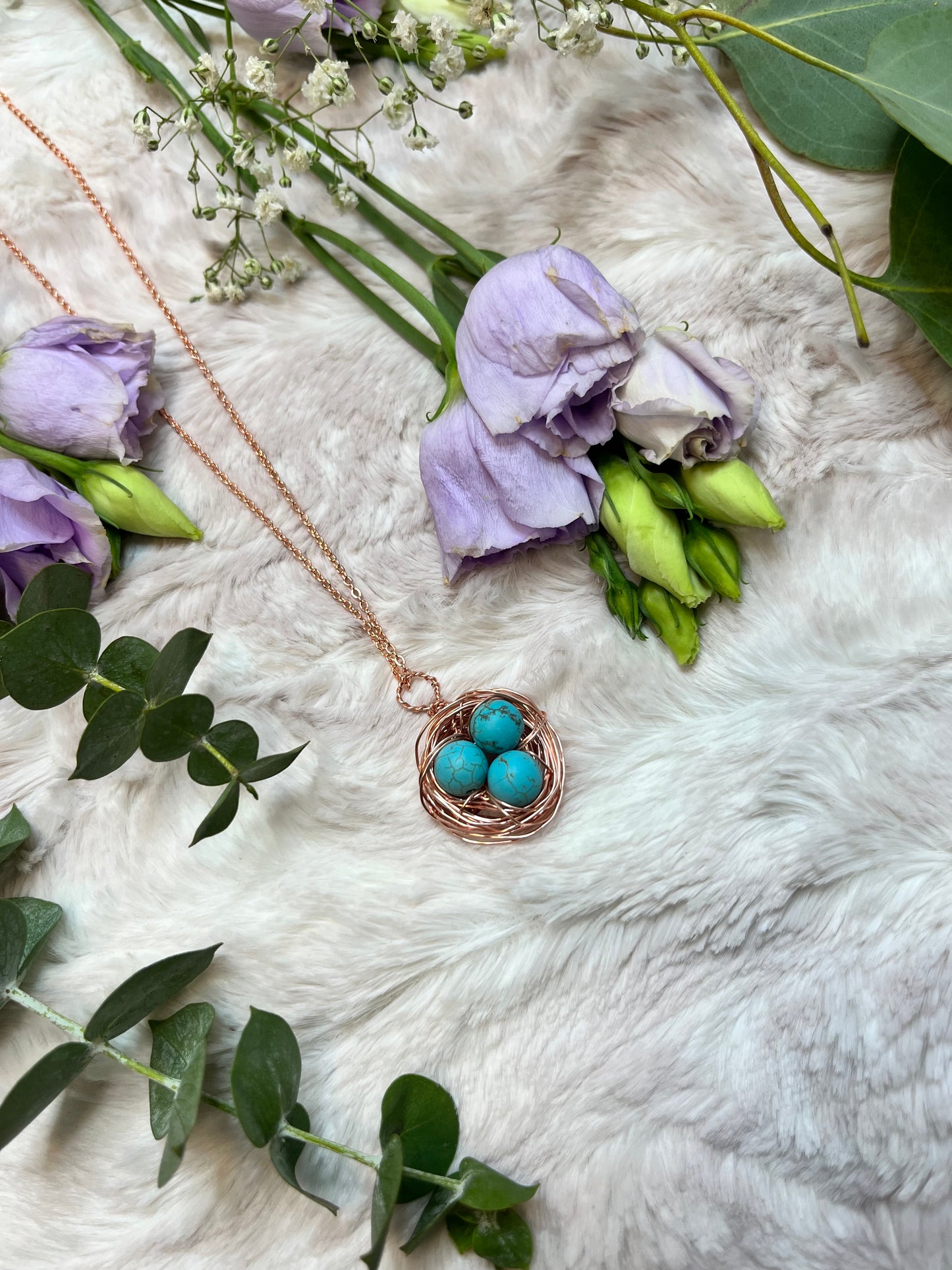 Bird Nest Necklace - Turquoise Crystal