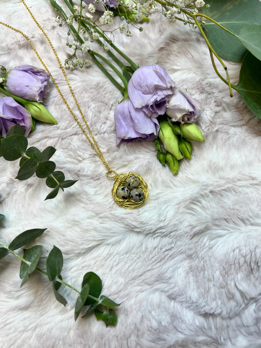 Bird Nest Necklace - Dalmatian Jasper Crystal