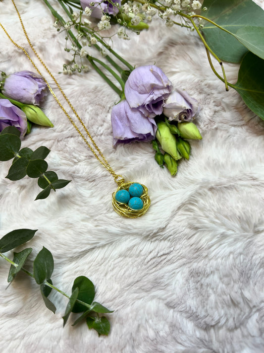 Bird Nest Necklace - Turquoise Crystal