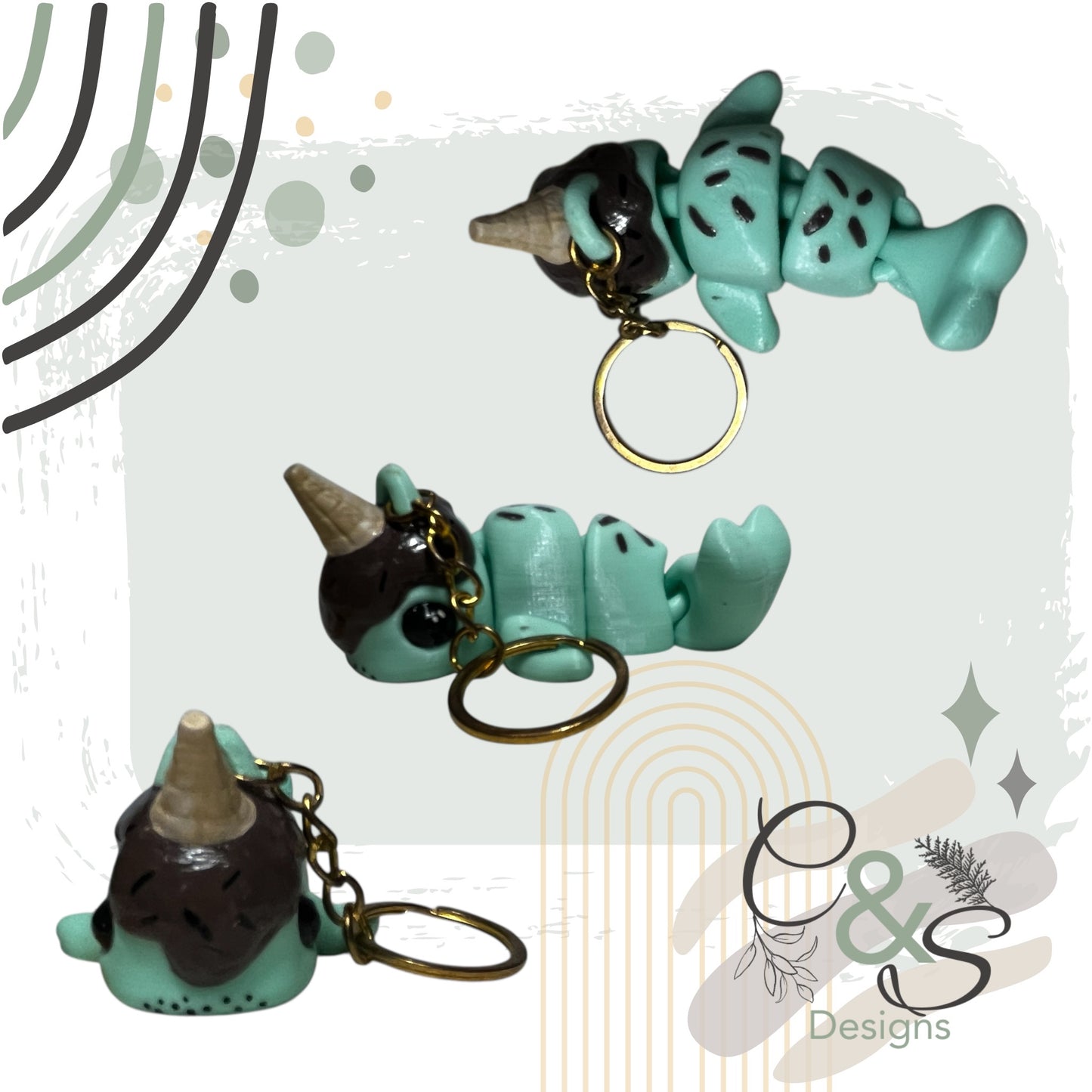 Ice Cream Narwhal Key Chain