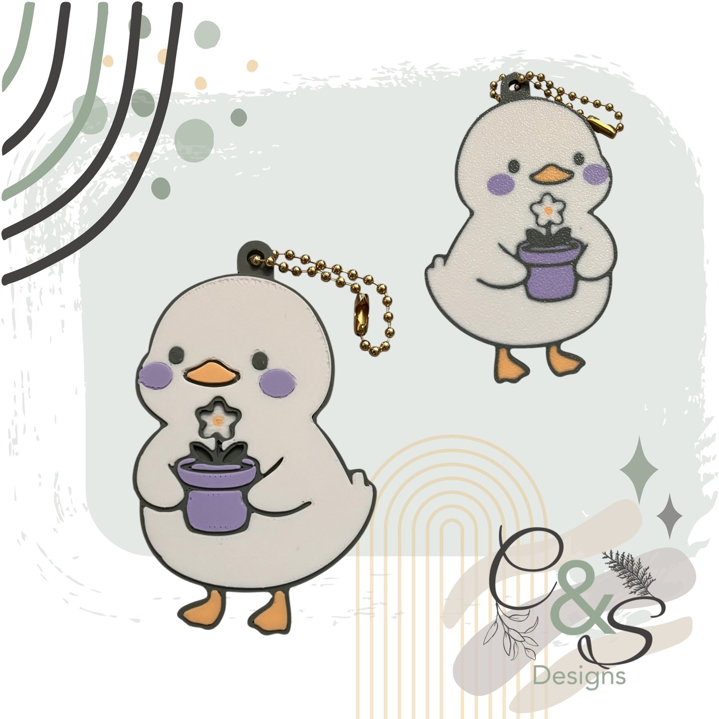 Duckie with potted Daisy Keychain