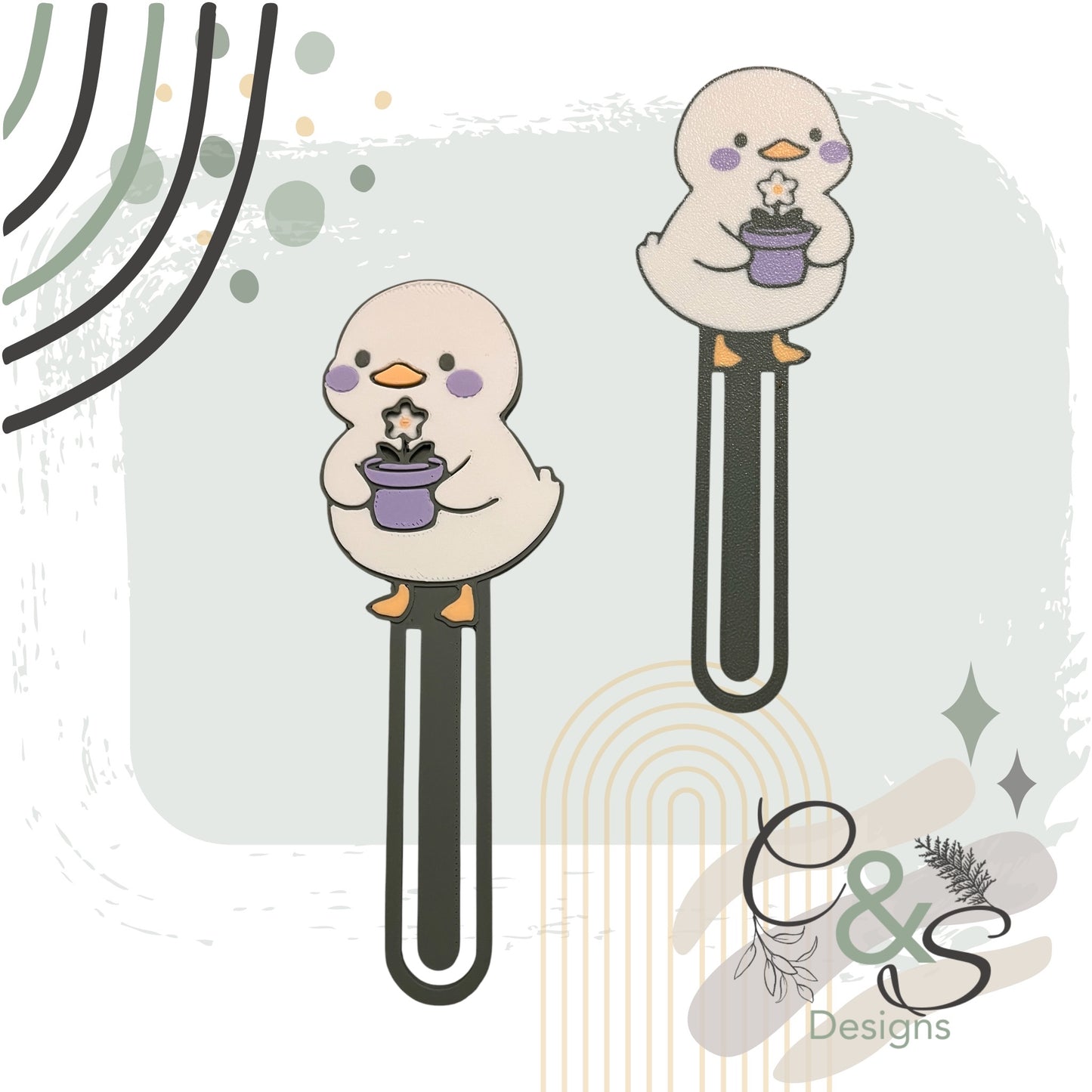 Duckie with potted Daisy bookmark