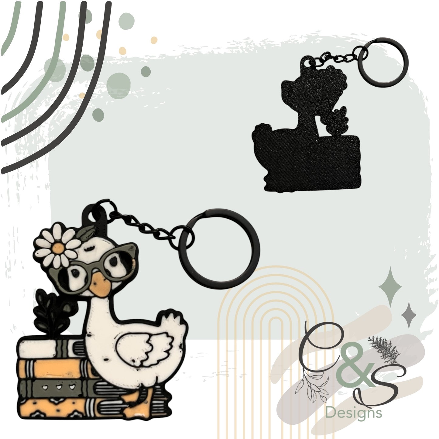 Duck with book stack keychain